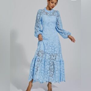 Julieta Blue Cut Out Long Sleeve Dress